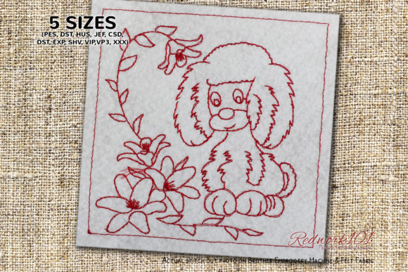 Reviewing the Nice Puppy Looking at Flowers Redwork Design